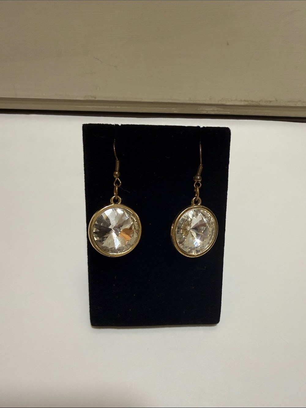 Clear Costume Crystal Drop Earrings in Gold Tone - Women Jewelry